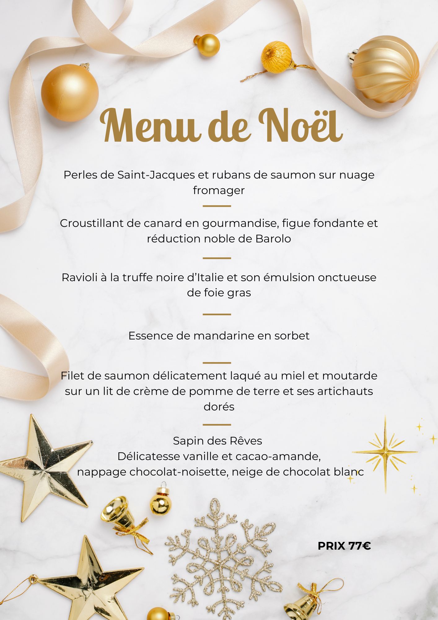 Blanc Doré Elégant Menu de Noël 2024 Menu